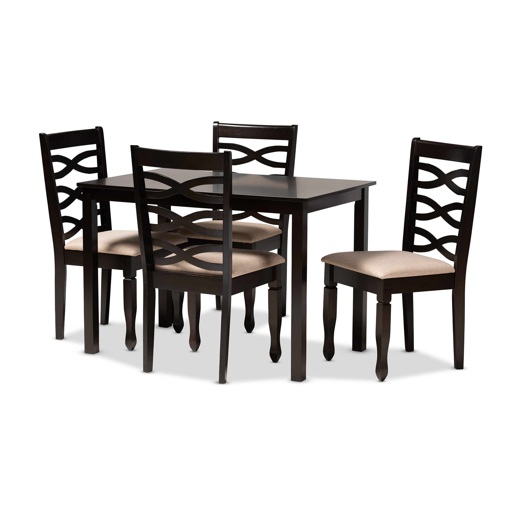 Baxton Studio Lanier Modern and Contemporary Sand Fabric Upholstered Espresso Brown Finished Wood 5-Piece Dining Set